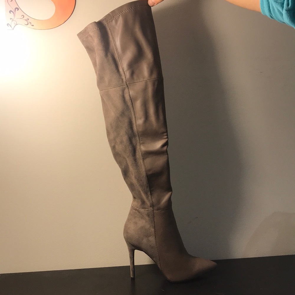 Tan over the knee heeled boots